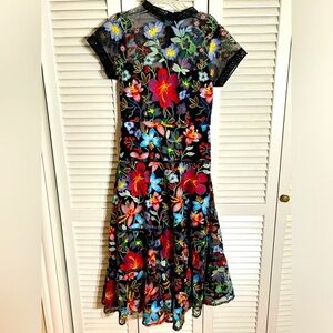 NWT- Vone| Anthropologie Janine Floral Embroidered Black Fit & Flare Dress Sz 4